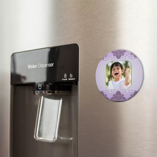 Magnet personalizat cu poza - Rotund mov