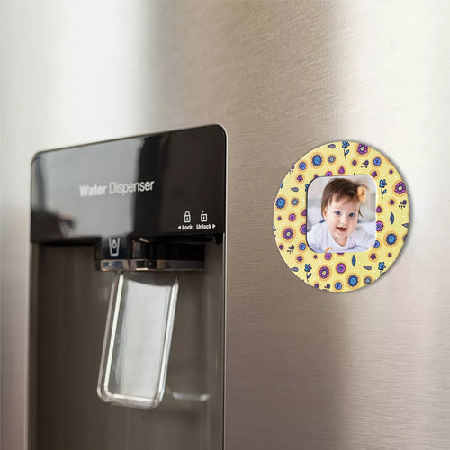 Magnet personalizat cu poza - Rotund cu flori