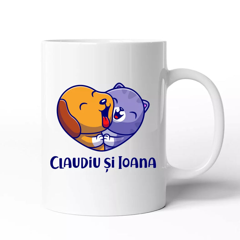 Cana personalizata cu nume - Catel si pisica