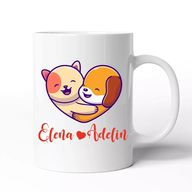 Cana personalizata cu nume - Pisica si catel