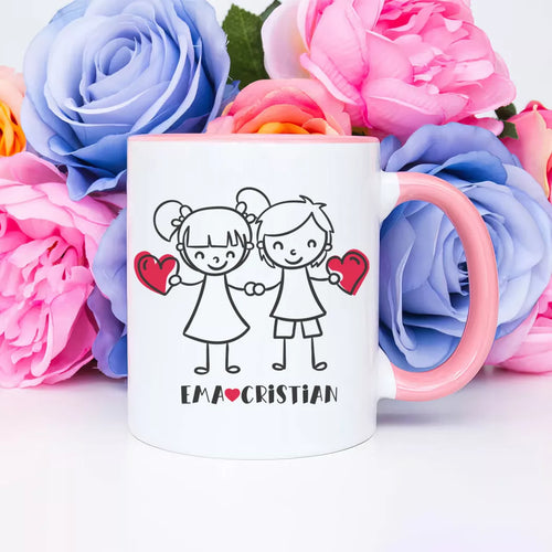 Cana personalizata cu nume - Cuplu cu inimioare