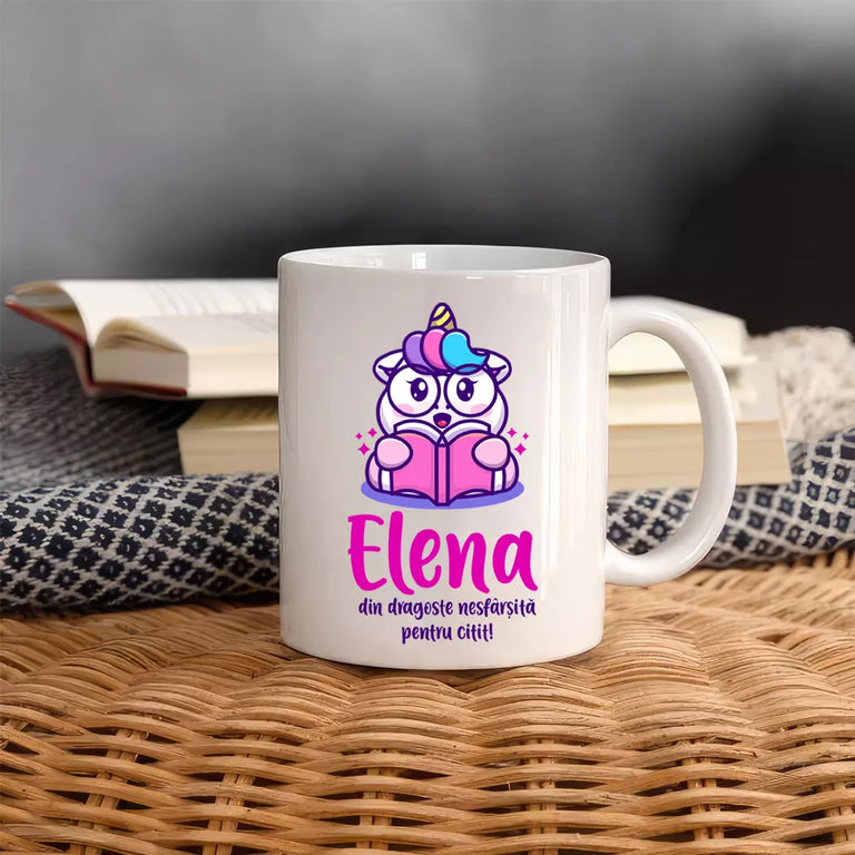 Cana personalizata cu nume - Dragoste pentru citit