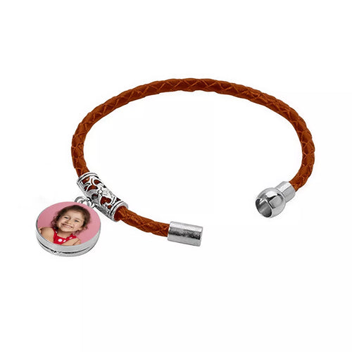 Bratara din piele maro personalizata cu poza