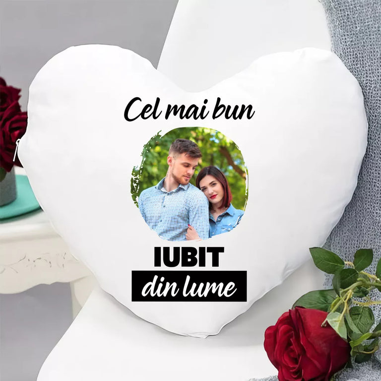 Perna in forma de inima personalizata cu poza - Cel mai bun iubit din lume