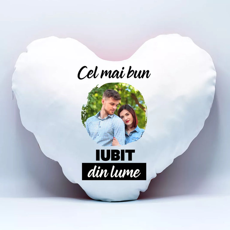 Perna in forma de inima personalizata cu poza - Cel mai bun iubit din lume