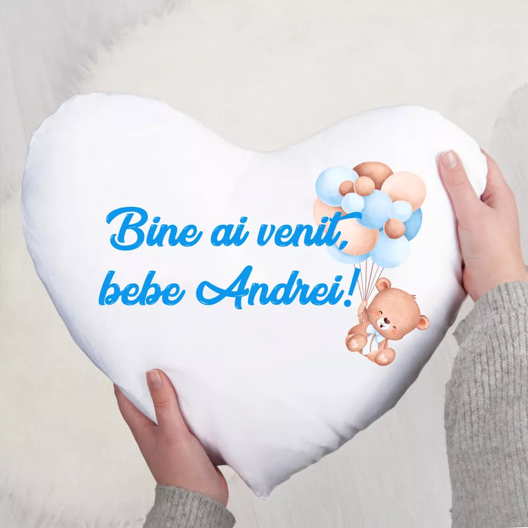 Perna in forma de inima personalizata cu nume - Bine ai venit bebe