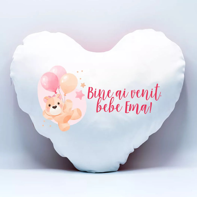 Perna in forma de inima personalizata cu nume - Bine ai venit bebe