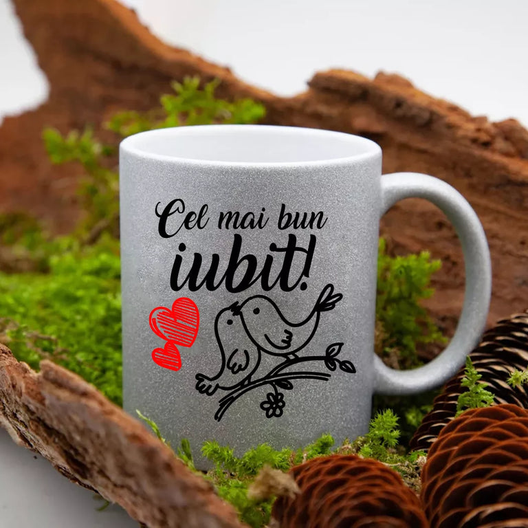 Cana GLITTER cu sclipici personalizata - Cel mai bun iubit