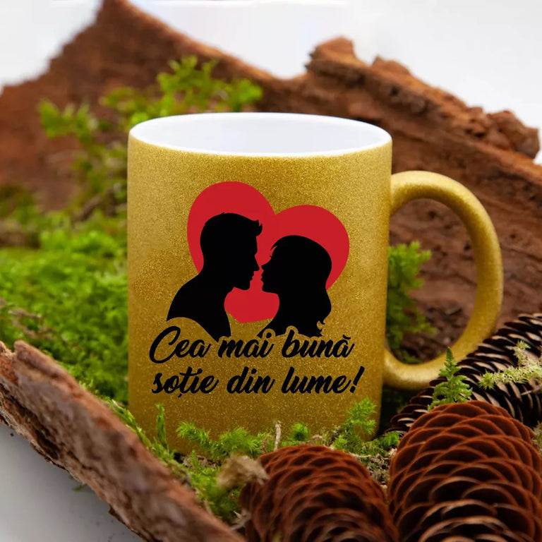Cana GLITTER cu sclipici personalizata - Cea mai buna sotie din lume
