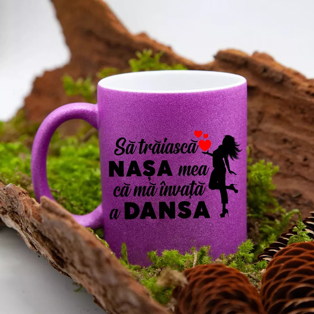 Cana GLITTER cu sclipici personalizata - Sa traiasca Nasa-Cumnata mea, poza 3 din 7
