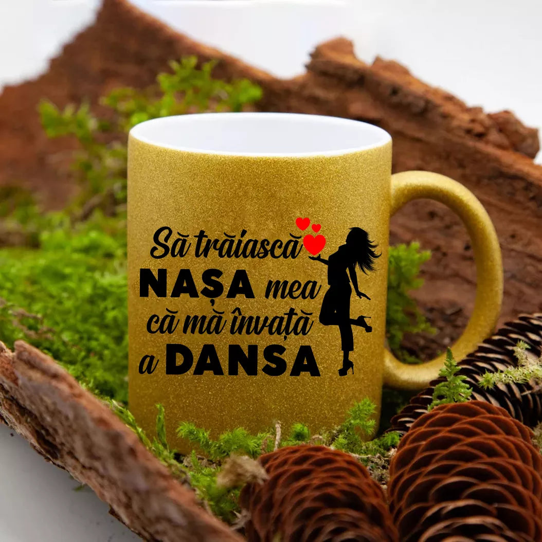 Cana GLITTER cu sclipici personalizata - Sa traiasca Nasa-Cumnata mea, poza 2 din 7