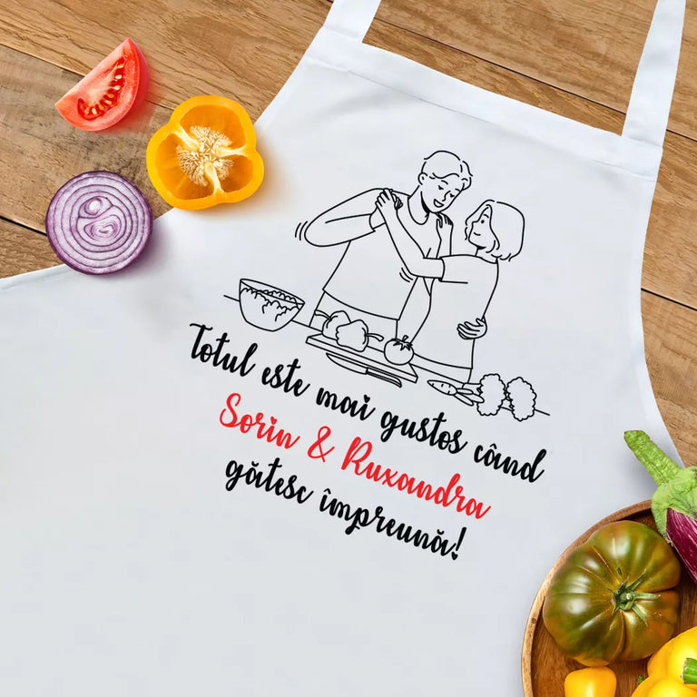Sort personalizat cu nume pentru cupluri - Totul e mai gustos cand gatesc impreuna