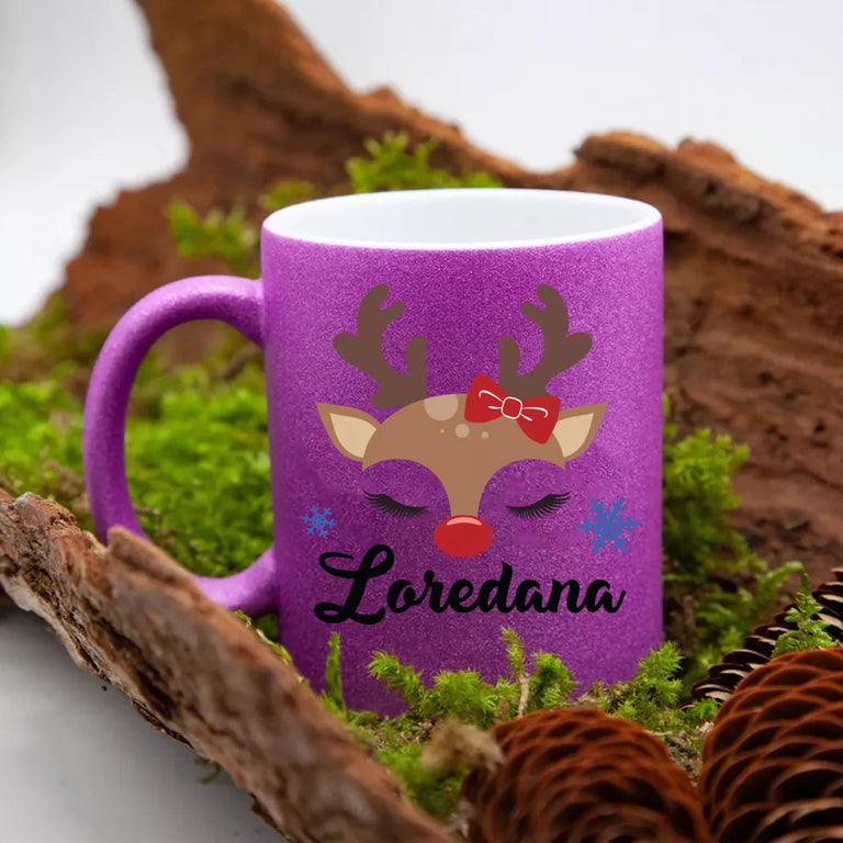 Cana GLITTER cu sclipici personalizata cu nume - Ren
