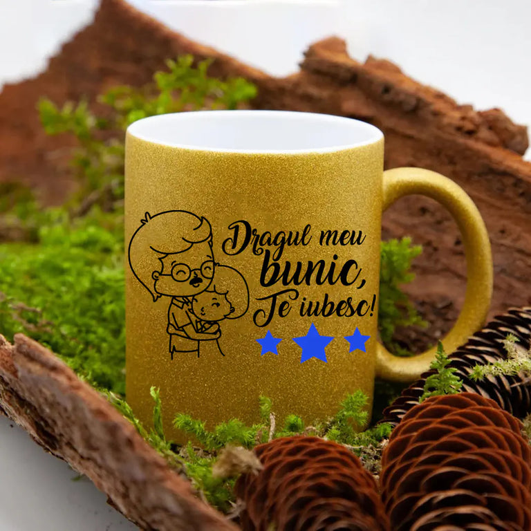 Cana GLITTER cu sclipici personalizata - Dragul meu bunic te iubesc fata