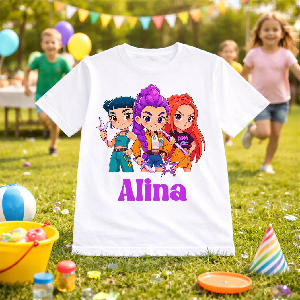 Tricou copii personalizat cu nume - K-Pop Demon Hunters, poza 3 din 4