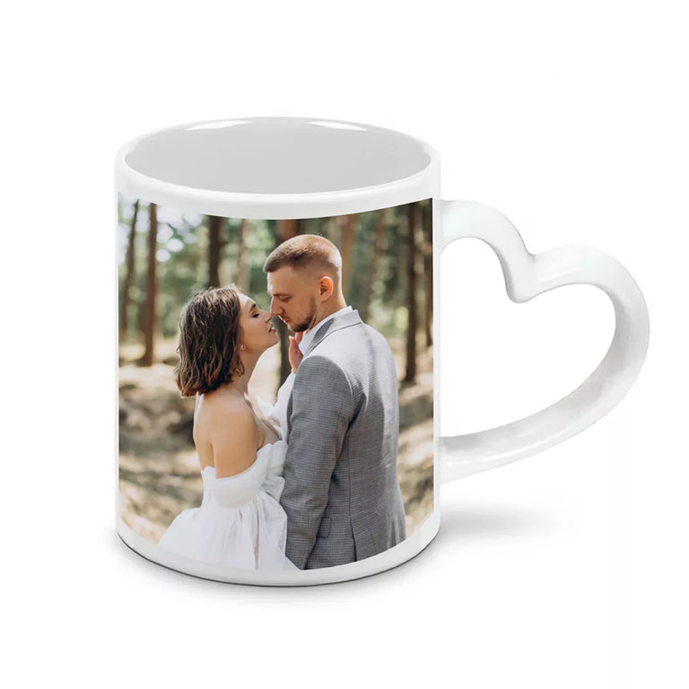 Cana personalizata cu 2 poze - Toarta inima