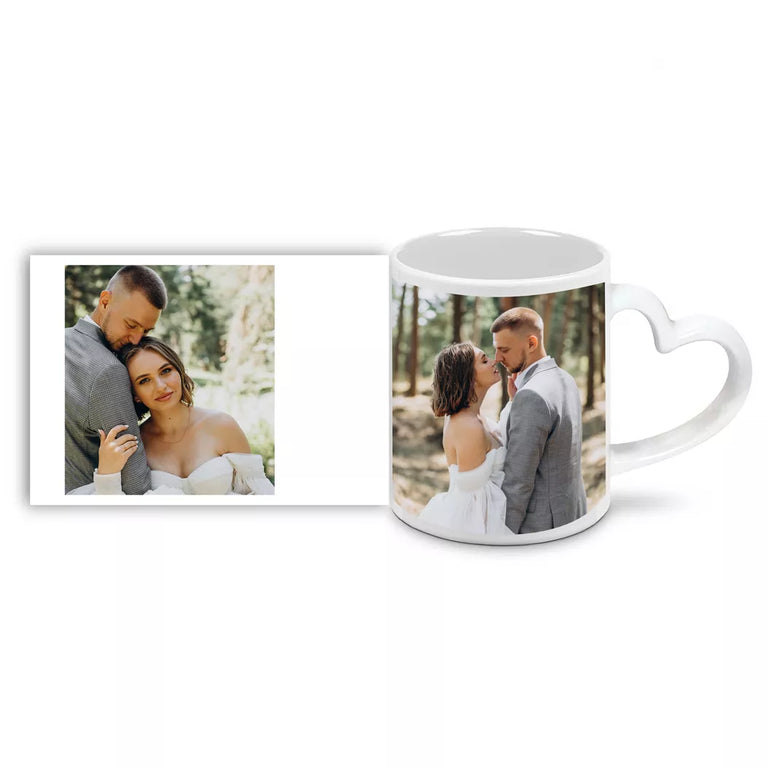 Cana personalizata cu 2 poze - Toarta inima