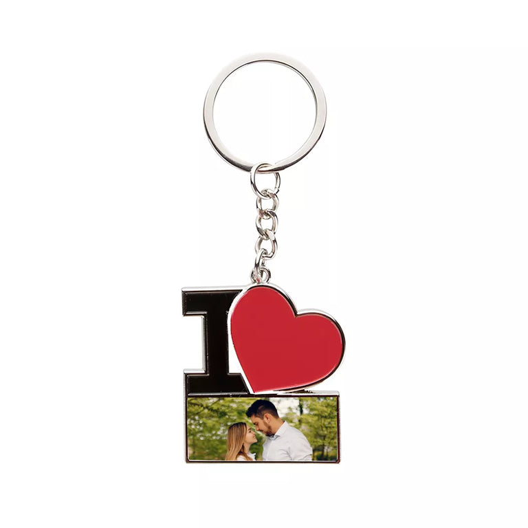 Breloc metalic personalizat cu poza - I Love