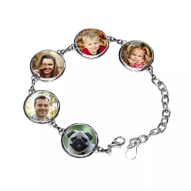 Bratara metalica cu 5 pandantive personalizate cu poze