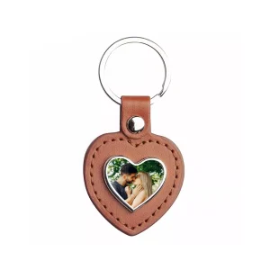 Breloc piele personalizat cu poza - inima