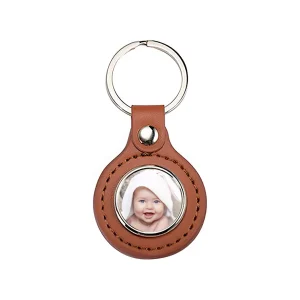 Breloc piele personalizat cu poza - rotund