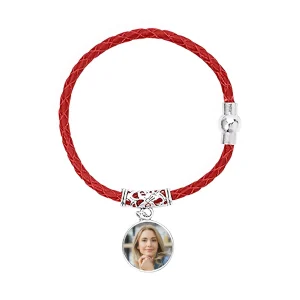 Bratara din piele rosie personalizata cu poza