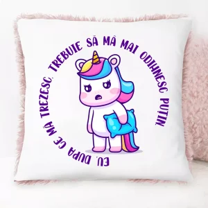 Perna cu blana roz personalizata - Eu dupa ce ma trezesc, trebuie sa ma mai odihnesc putin