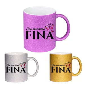 Cana GLITTER cu sclipici personalizata - Cea mai buna fina