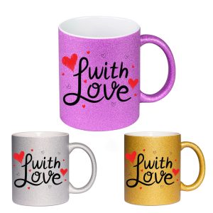 Cana GLITTER cu sclipici personalizata - With Love