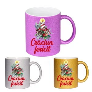 Cana GLITTER cu sclipici personalizata - Craciun Fericit