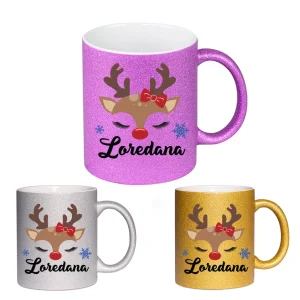 Cana GLITTER cu sclipici personalizata cu nume - Ren