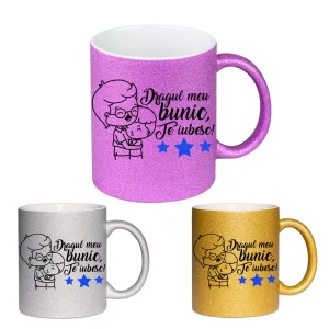 Cana GLITTER cu sclipici personalizata - Dragul meu bunic te iubesc baiat