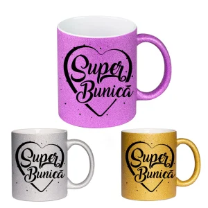 Cana GLITTER cu sclipici personalizata - Super bunica